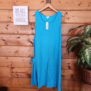 The Drop NWT London Fitted Ruched Side Tie Cut Out Dress Ocean Blue Plus Size 5X